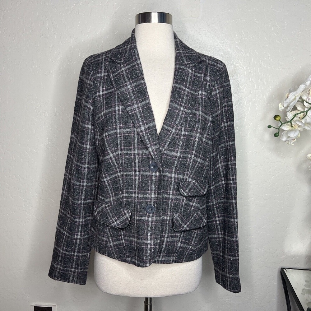 Calvin Klein Jeans Women's Wool Blend Plaid Jacket Blazer Gray Size L